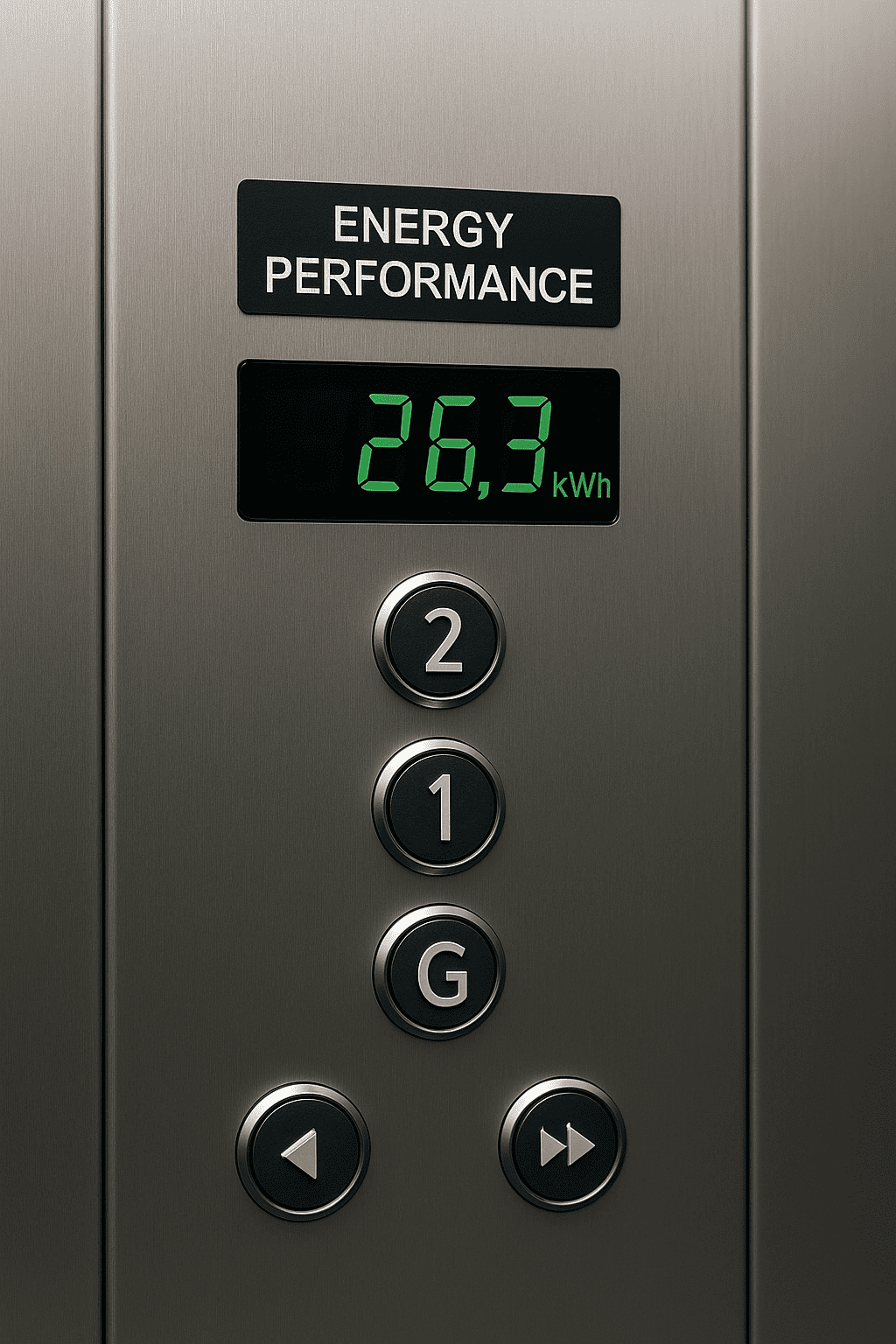 Panel de control mostrando consumo energético de un elevador