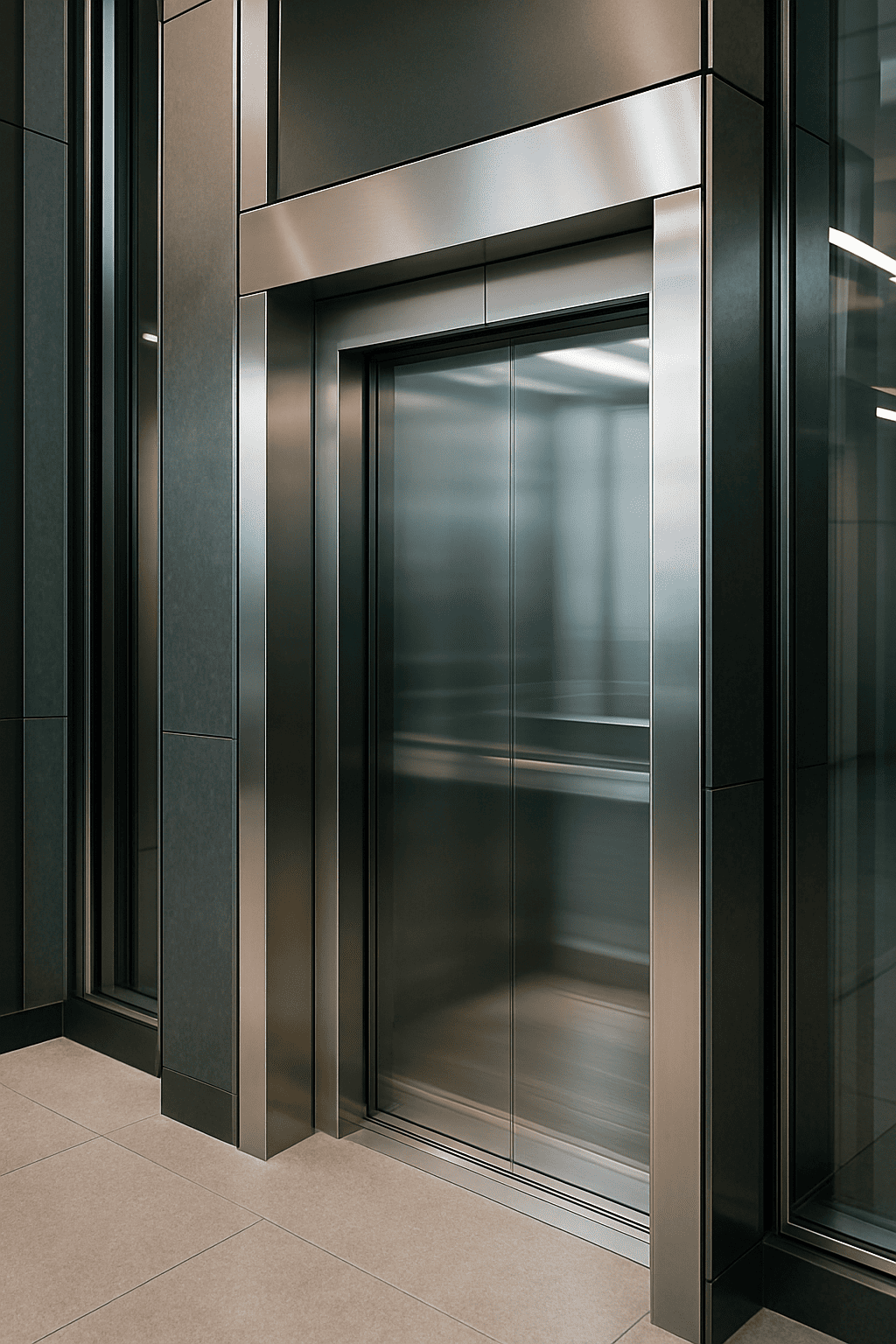 Elevador comercial moderno en movimiento silencioso