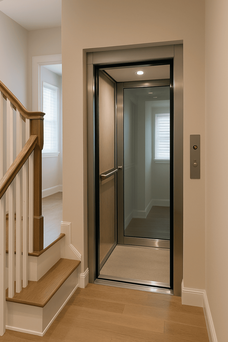 Elevador compacto y elegante instalado en vivienda pequeña