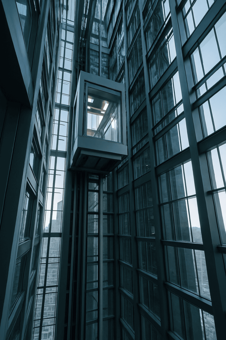 Ascensor subiendo en un edificio de gran altura