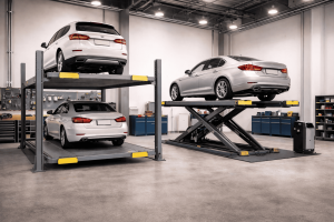 Elevadores para autos residenciales y comerciales tipo plataforma e hidráulicos instalados en estacionamiento moderno