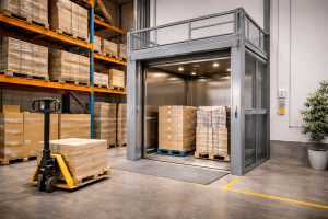 Montacargas industriales para bodegas pequeñas y medianas elevando pallets en almacén compacto con estanterías