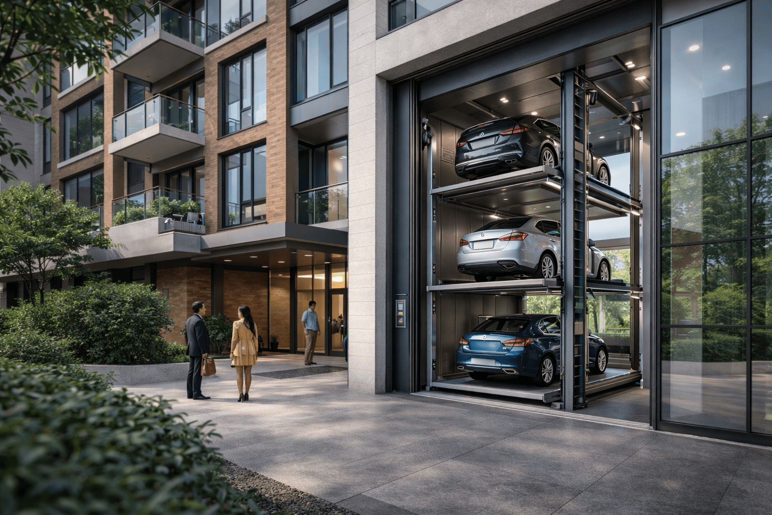 sistemas de estacionamiento vertical para desarrolladores inmobiliarios en edificio residencial moderno