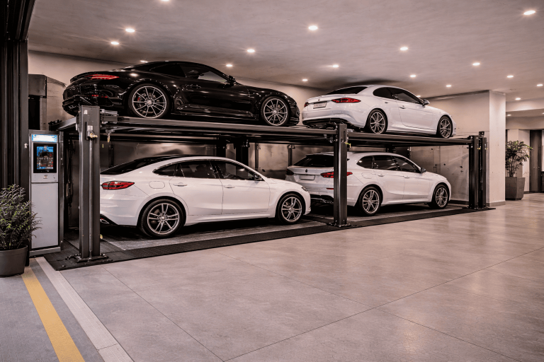 Parking lift residencial para proyectos urbanos modernos instalado en estacionamiento subterráneo con plataformas automáticas
