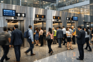 elevadores comerciales en edificio moderno con alto flujo de personas optimizado en México