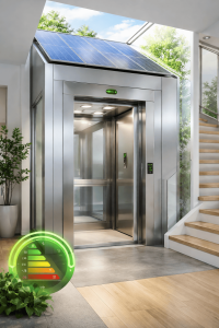 elevador residencial moderno eficiente energéticamente en México con sistema sin cuarto de máquinas