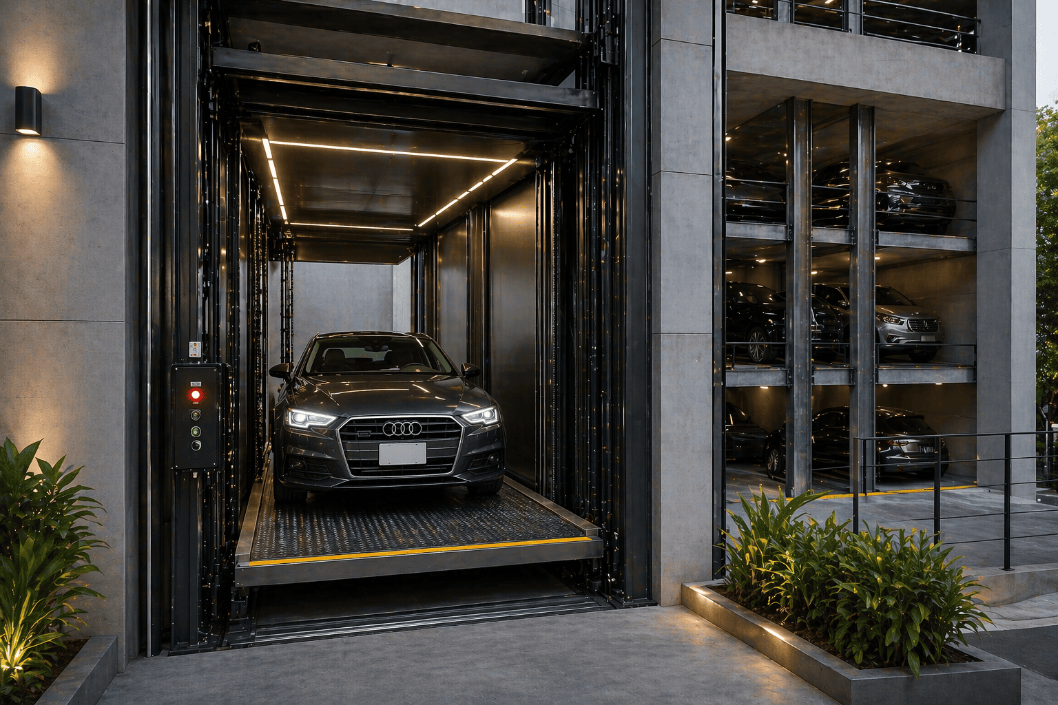 elevador para autos en México optimizando espacio en estacionamiento moderno vertical