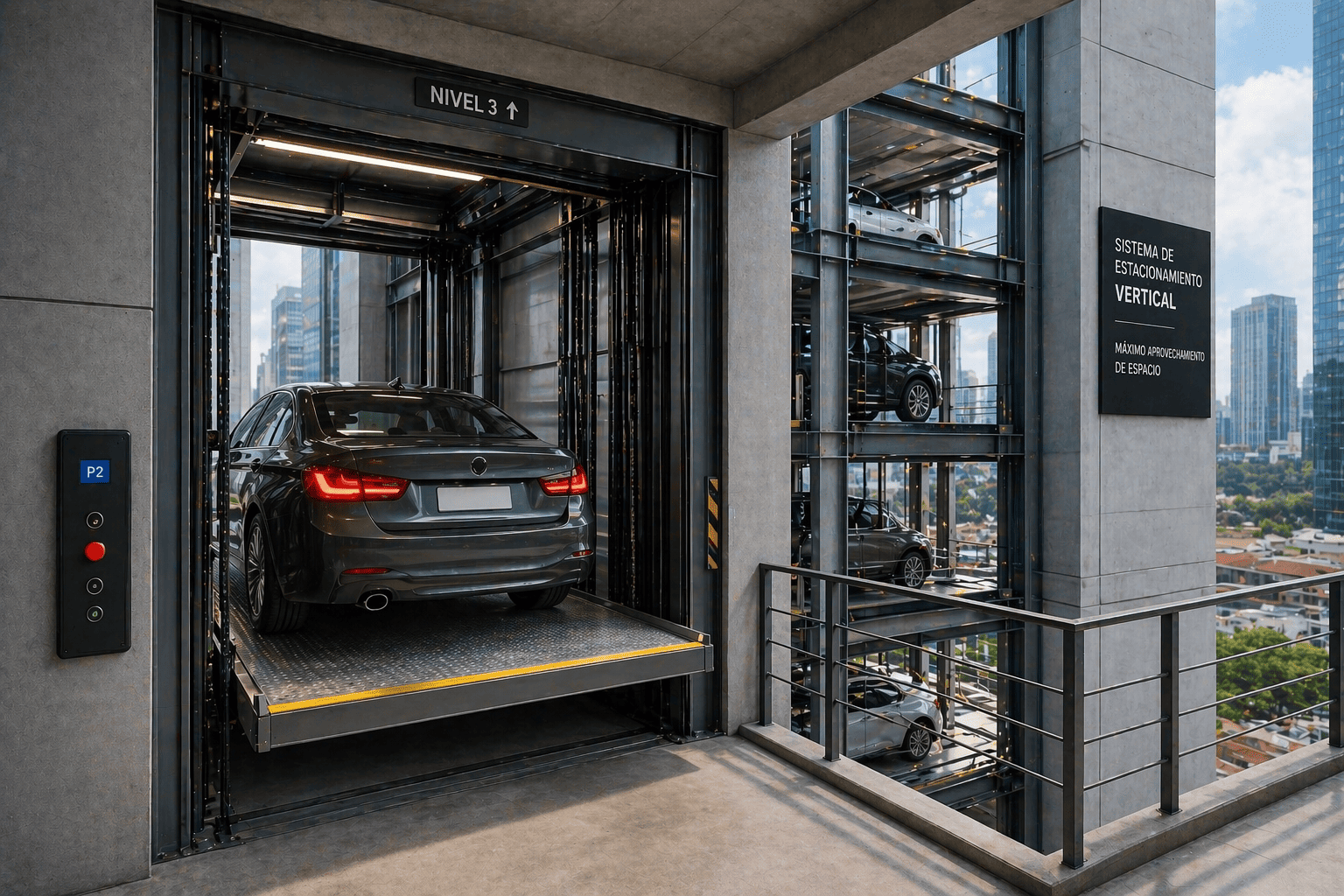 elevador para autos en proyecto vertical en México optimizando espacio en estacionamiento moderno