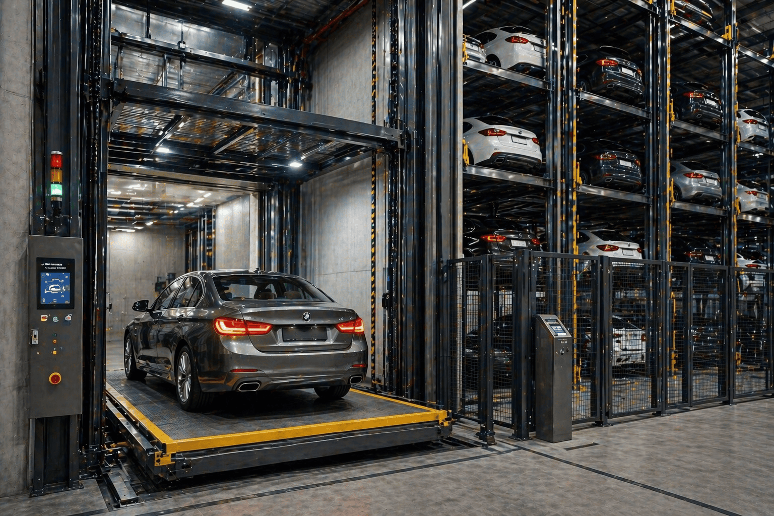 elevadores para autos en México en estacionamiento vertical moderno con sistema automatizado eficiente