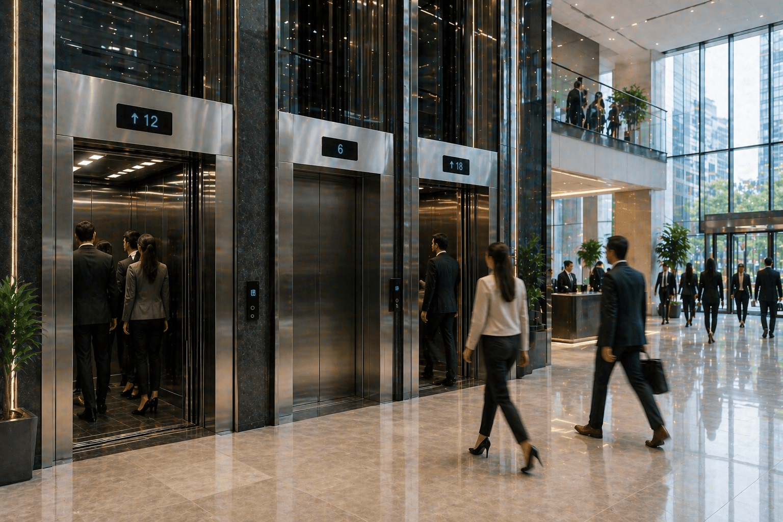 elevadores comerciales en México en edificio moderno mostrando flujo eficiente de personas