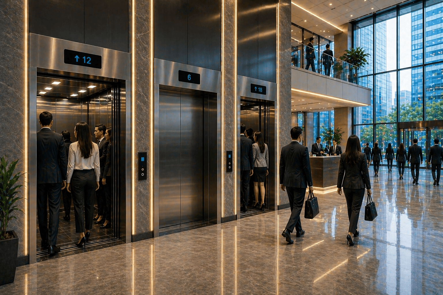 elevadores comerciales en México en edificio moderno con alto flujo y tecnología eficiente