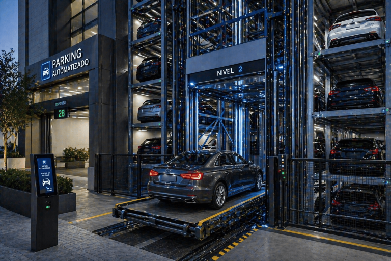 sistemas de parking automatizado en México con elevadores para autos en estructura moderna eficiente